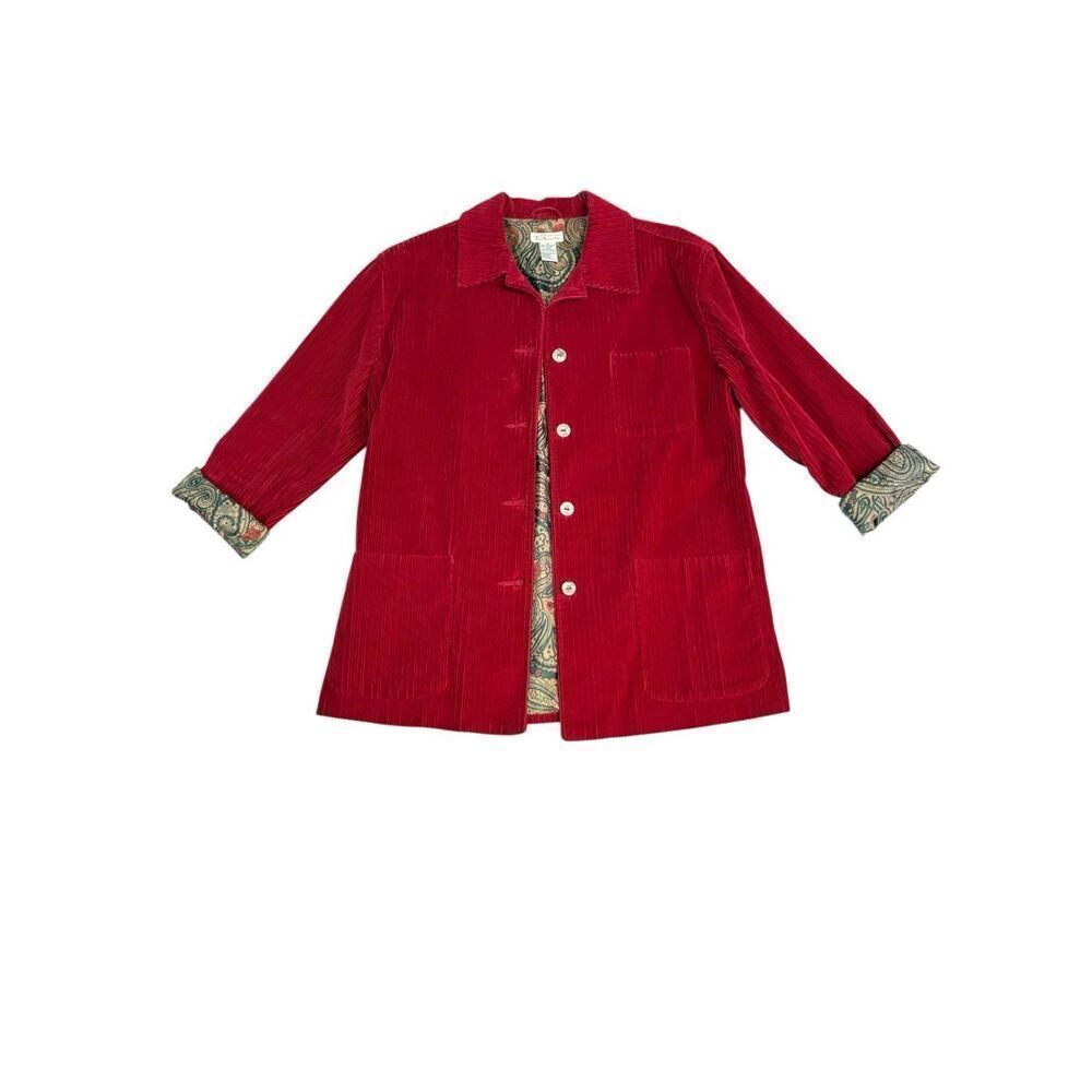Talbots Corduroy Jacket Women S Red Paisley Lined Oversized Blazer Coat